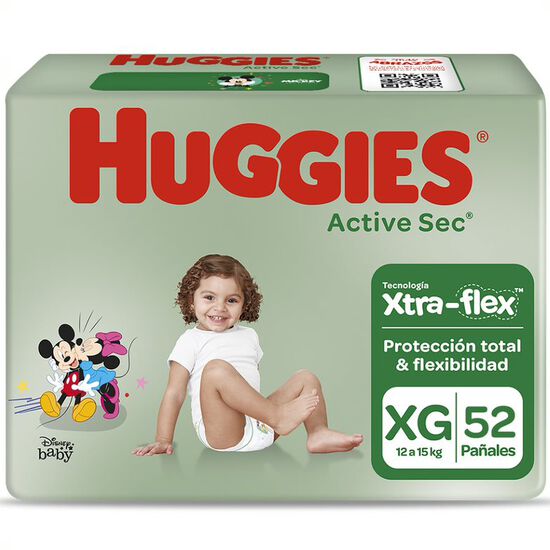 Pañales Huggies Active Sec Xtra Flex Pack (1 paq. x52 un) Talla XG